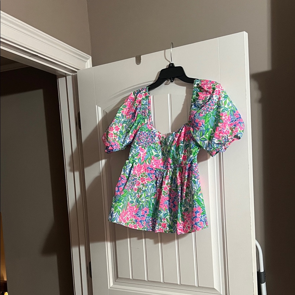 Lilly Pulitzer Pink and Green Floral Blouse